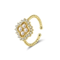 Anello aperto dorato con quattro perle d'acqua dolce e rombo di zirconi su fascia - Stile Fascia a Sfere con Quattro Perle Floreali (GPR25-14K) / Oro
