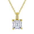 Classic 925 silver necklace with a 18K gold square-cut pendant and sparkling crystals - Square Cut Pendant Necklace / 6x6mm (1ct) / 14K Gold