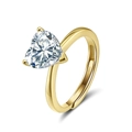Anello regolabile in argento S925 con uno zircone brillante a forma di cuore - Aperto Regolabile / 1 ct / Oro 14K (Cuore 6.5mm)
