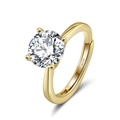 Eleganter vergoldeter S925 Silberring mit rundem 8A Zirkonia in einer Vier-Krallen-Fassung - Einstellbar Offen / Gold (6.5mm / 1ct)