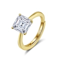 Anello regolabile in argento 925 dorato con zircone cubico quadrato taglio princess - Aperto Regolabile / 1 ct / Oro 14K (Quadrato 6x6mm)