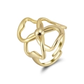Verstellbarer 14k vergoldeter Kleeblatt Ring mit hohlem abstraktem Blumendesign - Einstellbar Offen / Gold (GAR07-14K)