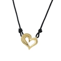 Minimalistische Halskette mit goldenem hohlem Herzanhänger und schwarzem Band - Halskette mit hohlem Herz und schwarzem Seil / Gold