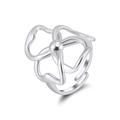 Offener Ring aus 925er Sterlingsilber mit hohler Blume und polierter Metallperle - Einstellbar Offen / Silber (GAR07-P)