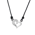 Minimalistischer 925 Silber Hohlherz Anhänger mit schwarzem Kordelband - Halskette mit hohlem Herz und schwarzem Seil / Silber