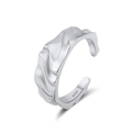 Anillo abierto de plata de ley S925 con textura ondulada y estilo industrial minimalista - Abierto Ajustable / Plateado (GAR05-P)