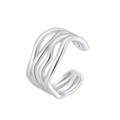 Anillo ajustable multicapa de líneas onduladas en acabado de plata pulida - Abierto Ajustable / Plateado (GAR06-P)