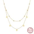 Double-layered 925 sterling silver beaded necklace with smooth round disc pendants - BQN21-Disc Pendants / Gold