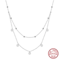 Minimalist double layer 925 sterling silver bead necklace with five polished round discs - BQN21-Disc Pendants / Silver