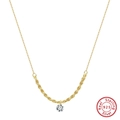 Gold plated 925 sterling silver necklace with a twisted chain and round zircon pendant - BQN26-Rope Chain with Zircon / Gold