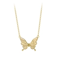 Detail of elegant butterfly pendant necklace with golden frame and cream enamel finish - Gold