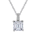 S925 sterling silver necklace featuring a square Asscher cut zircon pendant with a cross chain - Asscher Cut Pendant Necklace / 7*7mm (2 Carat) / White Gold