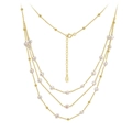 Three-layer gold-plated S925 silver necklace featuring elegant white freshwater pearls - Gold