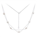 Elegant layered S925 sterling silver necklace featuring delicate white oval pearls - Platinum Plated