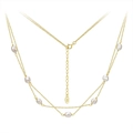 Double-layered S925 sterling silver gold necklace featuring elegant white oval pearls - 14K Gold