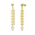 Orecchini a pendente in argento 925 con foglie e perle bianche finitura in oro chic - 41mm Circa 2.76g / Oro 14K (Orecchini)