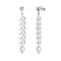 Eleganti orecchini pendenti a foglia di grano in argento S925 con perle bianche - 41mm Circa 2.76g / Oro Bianco (Orecchini)