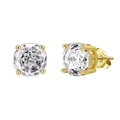 Elegant gold S925 sterling silver stud earrings with octagonal faceted clear crystals - Gold (SE414)