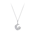 S925 sterling silver necklace featuring a crescent moon pendant with heart crystals - Silver