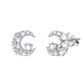 Sparkling S925 sterling silver moon stud earrings featuring tiny round zircon stones - Electroplated Platinum (SE416)