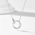 S925 sterling silver interlocking double ring necklace with zircon pavé on white background - 925 Silver / White