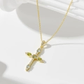 Collana a croce dorata con zirconi colorati su supporto in pietra per donne - Argento 925 / Oro