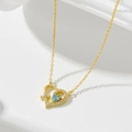 Collana in argento S925 con ciondolo a cuore blu e croce in finitura dorata - Argento 925 / Oro