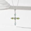Collana con ciondolo a croce in argento S925 e zirconi colorati su sfondo bianco - Argento 925 / Argento