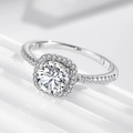Bague halo classique en argent S925 avec une pierre ronde et un anneau pavé - US 5 / Blanc