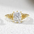 Luxurious S925 silver 3ct radiant cut zircon crown ring with intricate gold filigree - US 5 / Gold Main Ring