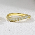 Macro shot of S925 sterling silver gold ring with pavé-set zircons on wavy band - US 5 / Gold Side Ring
