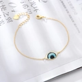Retro 14K gold plated evil eye bracelet with blue enamel charm and heart tag - Yellow