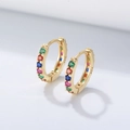 S925 sterling silver gold plated hoop earrings with colorful rainbow cubic zirconia - 925 Silver / Gold