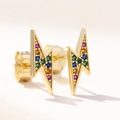S925 sterling silver gold lightning stud earrings with colorful zircon pavé stones - Yellow Gold with Colorful Zirconia