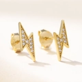 Close-up of S925 silver stamp on gold lightning stud earrings with cubic zirconia - Yellow Gold with White Zirconia