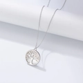 Collar Árbol de la Vida de plata S925 con colgante de nácar blanco en soporte minimalista - Plata 925 / Blanco