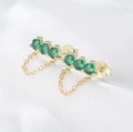 S925 sterling silver gold earrings with emerald green zircon and chain tassels - 925 Silver / Gold