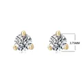 3.75mm round zircon stud earrings with three-prong golden setting in 925 silver - Gold Large 3.75MM