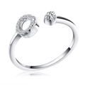S925 sterling silver adjustable ring with pavé crystals and large round solitaire - SR06