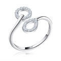 Sparkling S925 sterling silver adjustable open ring with inlaid crystal zircon - SR09