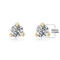 Gold plated S925 sterling silver 3-prong stud earrings with 3.25mm round cubic zirconia - Gold Small 3.25MM