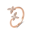 Adjustable rose gold butterfly open ring featuring sparkling pavé crystals and S925 stamp - SR10-14K
