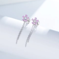 Pendientes de flor en plata S925 con ópalo y circonitas con flecos de cadena fina - Plata 925 / Blanco