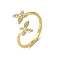 Adjustable gold butterfly ring with S925 silver stamp and sparkling crystals - SR10-18K
