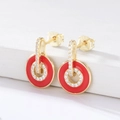 S925 sterling silver gold earrings with red enamel circle and micro-paved cubic zirconia - 925 Silver / Red