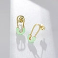 Macro shot of S925 silver paperclip stud earrings with gold plating and green enamel - 925 Silver / Mint Green