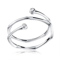 Adjustable S925 sterling silver ring featuring a bamboo design with sparkling zircon accents - SR13