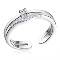 Adjustable S925 sterling silver ring featuring a double-layered sparkling pavé band - SR19