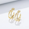 Ear cuff minimalista de plata S925 bañado en oro con doble fila de circonitas engastadas - Plata 925 / Amarillo