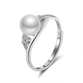 Elegant adjustable S925 sterling silver ring with large white pearl and zircon accents - SR76-W